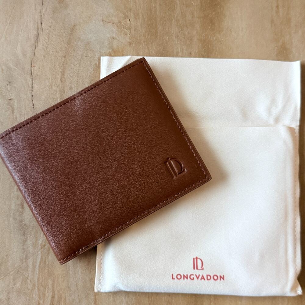 Longvadon 1407 Soft Leather Bifold Wallet 8CC Marron Cognac Brown BRAND NEW